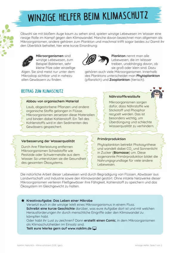 Unterrichtsbaustein: Winzige Helfer beim Klimaschutz