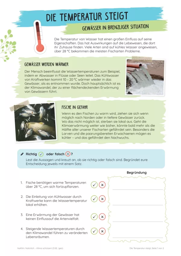 Unterrichtsbaustein: Die Temperatur steigt | Gewässer in brenzliger Situation