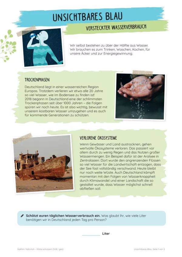 Unterrichtsbaustein: Unsichtbares Blau | Versteckter Wasserverbrauch