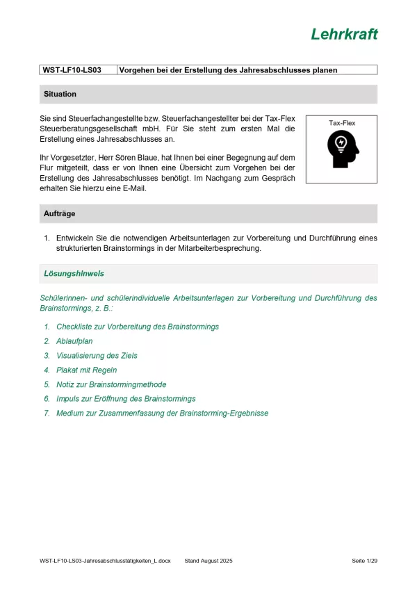 Unterrichtsbaustein: Vorgehen bei der Erstellung des Jahresabschlusses planen (Version Lehrkraft) (DOCX)