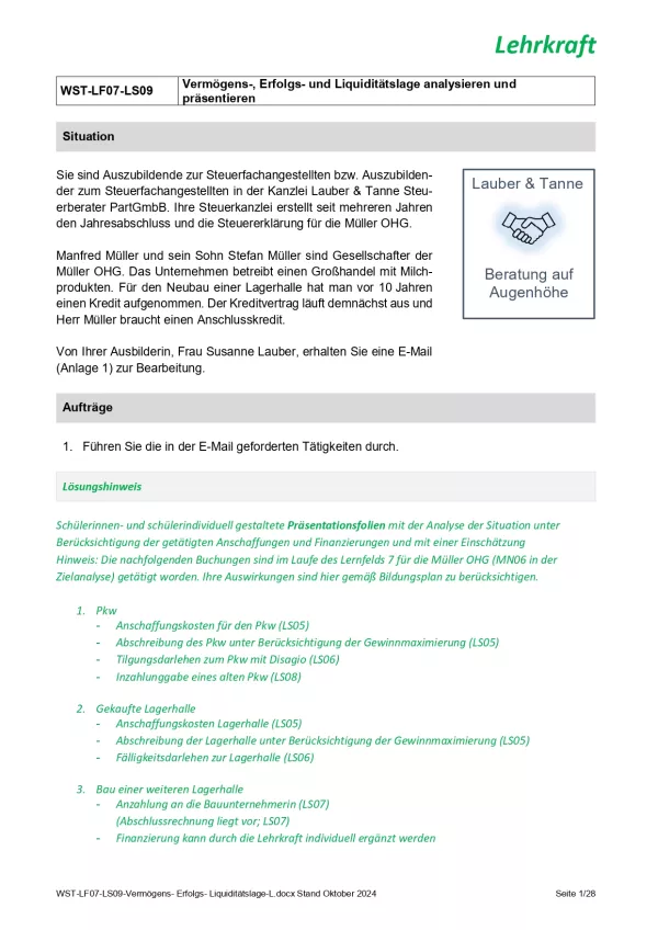 Unterrichtsbaustein: Vermögens-, Erfolgs- und Liquiditätslage analysieren und präsentieren (Version Lehrkraft) (DOCX)