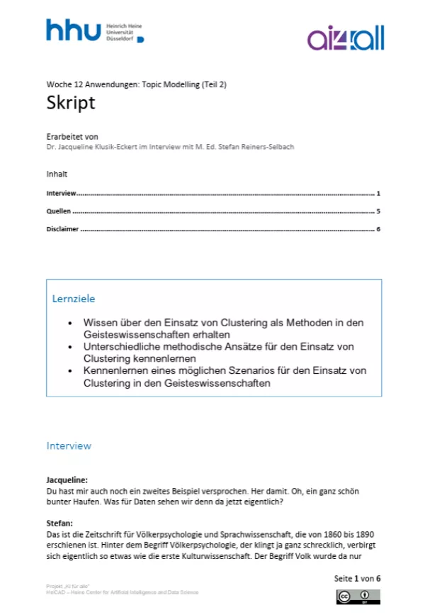 Kurs: Woche 12 | Anwendungsbeispiele | Topic Modeling mit Clustering (2) (PDF)