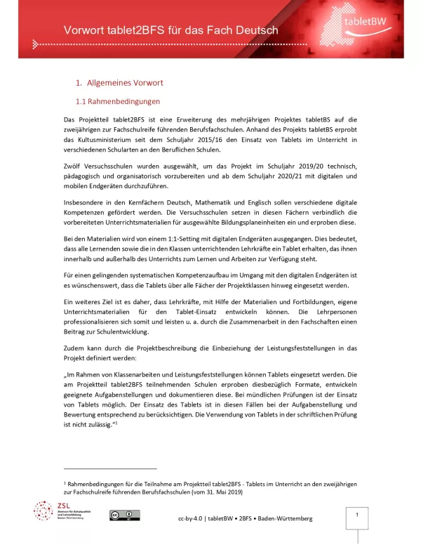 Handreichung: Projekt tablet2BFS | Materialien 1. Schuljahr Deutsch (ZIP-Datei)