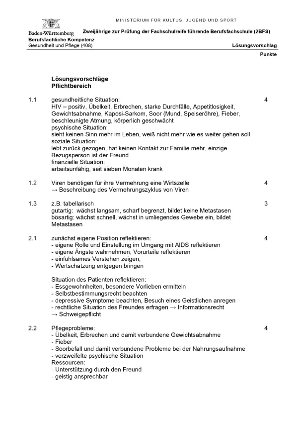 Test: Musterprüfung 1 Berufsfachschule | Gesundheit und Pflege: Berufsfachliche Kompetenz (Lösung)