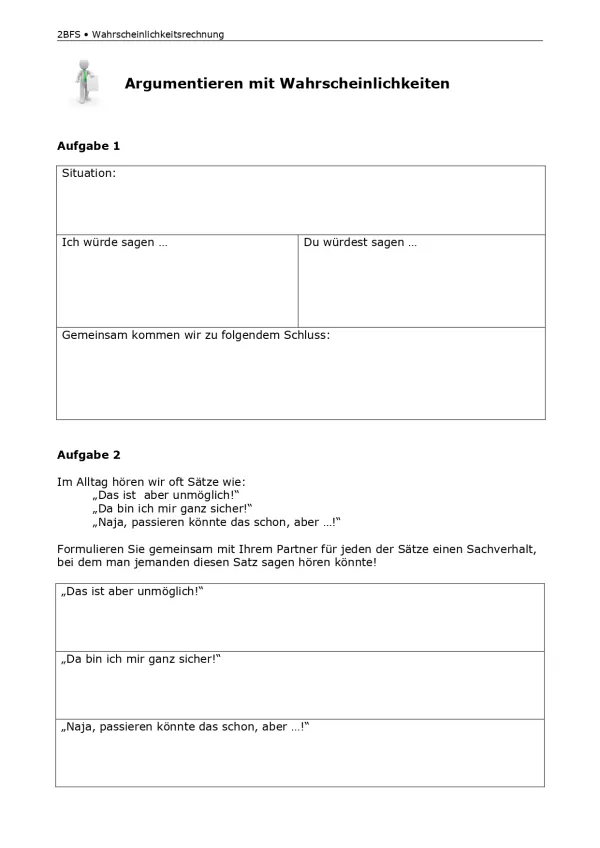 Arbeitsblatt: Mathematik für die Berufsfachschule: Argumentieren mit Wahrscheinlichkeiten