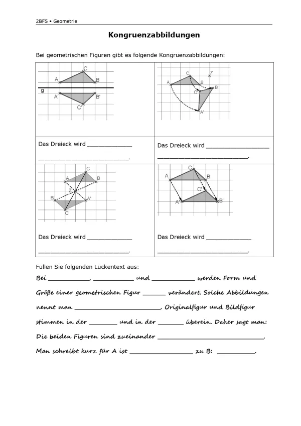 Arbeitsblatt: Mathematik für die Berufsfachschule: Kongruenzabbildungen