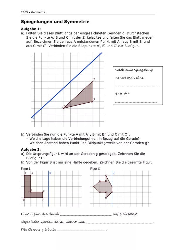Arbeitsblatt: Mathematik für die Berufsfachschule: Spiegelungen und Symmetrie