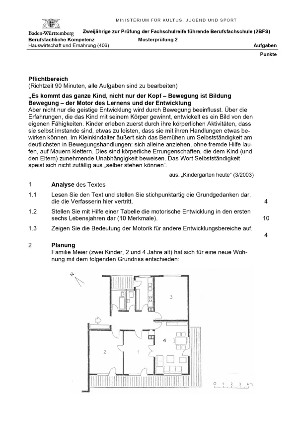 Test: Musterprüfung 2 Berufsfachschule | Hauswirtschaft und Ernährung: Berufsfachliche Kompetenz