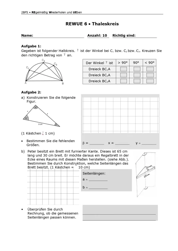 Arbeitsblatt: Mathematik für die Berufsfachschule: REWUE 6 Thaleskreis