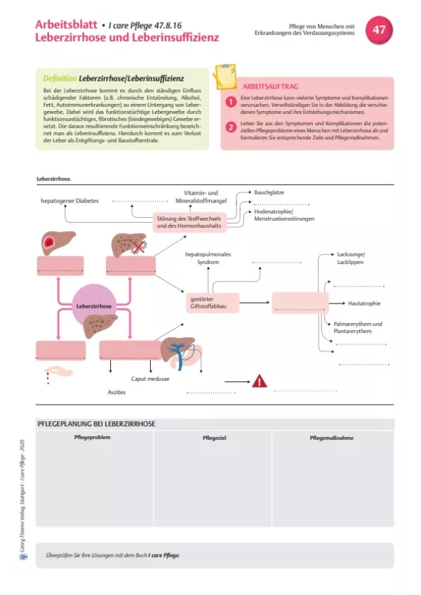 Arbeitsblatt: I care Pflege | Pflege bei speziellen Erkrankungen | Leberzirrhose (Arbeitsblatt)