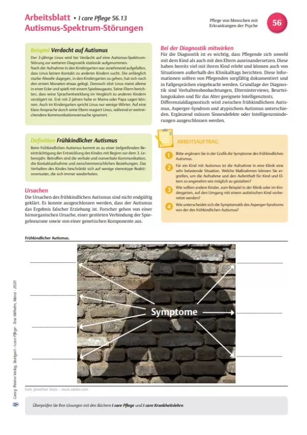 Arbeitsblatt: I care Pflege | Pflege bei speziellen Erkrankungen | Autismus-Spektrum-Störungen (Arbeitsblatt)