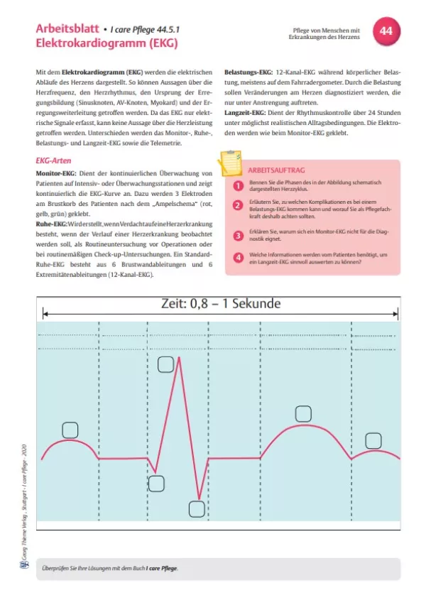 Arbeitsblatt: I care Pflege | Pflege bei speziellen Erkrankungen | Elektrokardiogramm (Arbeitsblatt)