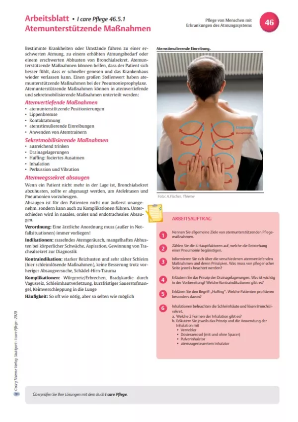 Arbeitsblatt: I care Pflege | Pflege bei speziellen Erkrankungen | Atemunterstützende Maßnahmen (Arbeitsblatt)