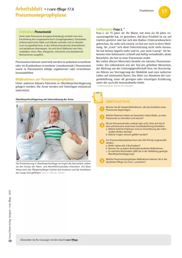 Arbeitsblatt: I care Pflege | Pflegebasismaßnahmen | Pneumonieprophylaxe (Arbeitsblatt)
