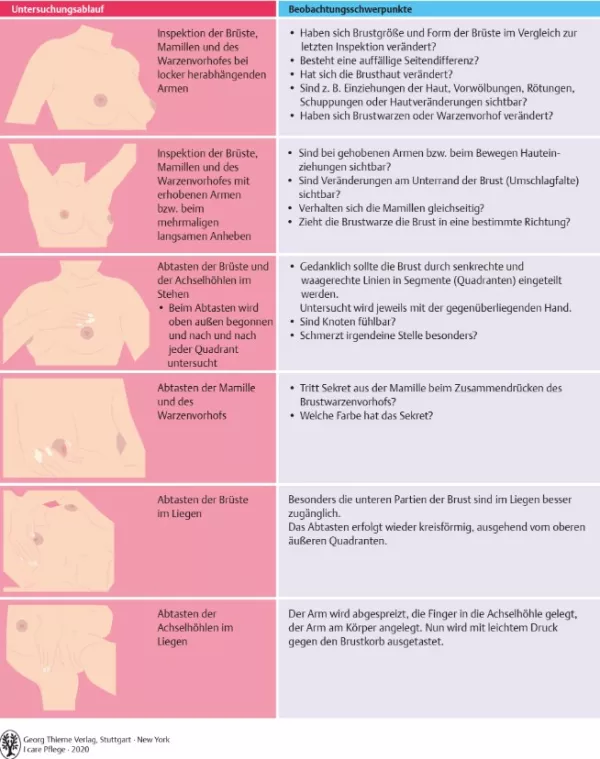 Bild: I care Pflege | Pflege bei speziellen Erkrankungen | Selbstuntersuchung der weiblichen Brust (Grafik)
