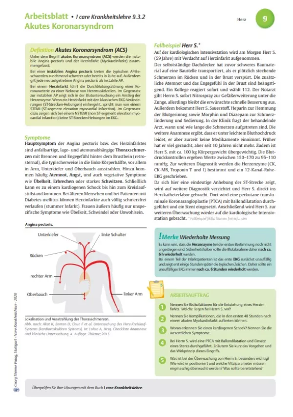 Arbeitsblatt: I care Krankheitslehre | Spezielle Krankheitslehre | Akutes Koronarsyndrom (Arbeitsblatt)