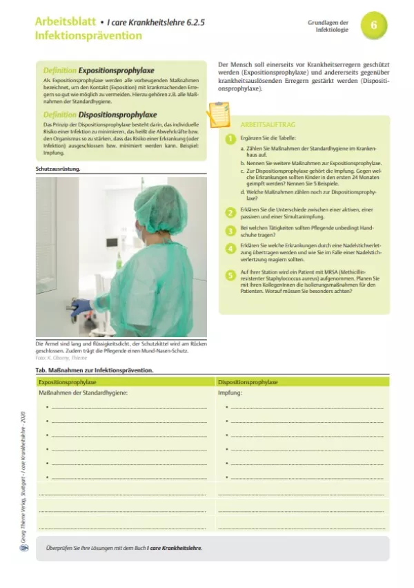 Arbeitsblatt: I care Krankheitslehre | Grundlagen | Infektionsprävention (Arbeitsblatt)
