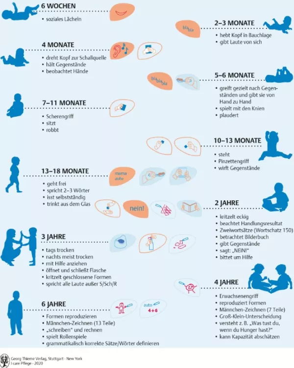 Bild: I Care Anatomie | Heranwachsen und Altern | Meilensteine der Entwicklung (Grafik)