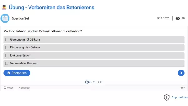 Interaktion: Vorbereiten des Betonierens Übung