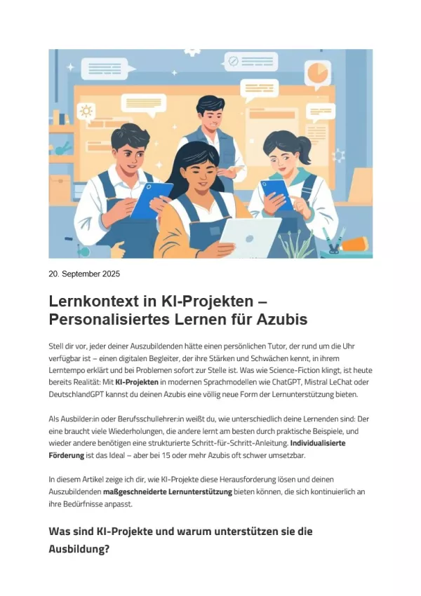 Text: Lernkontext in KI-Projekten – Personalisiertes Lernen für Azubis