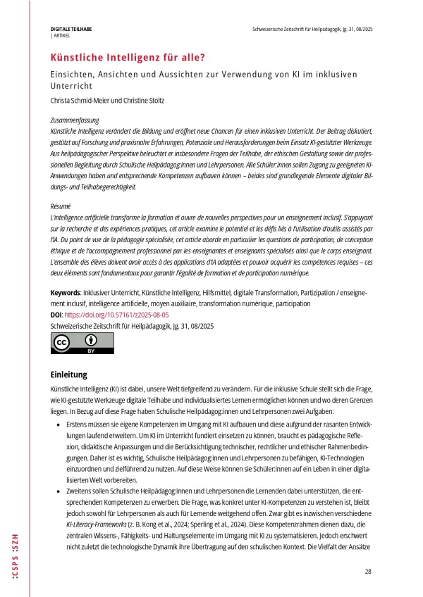 Text: Künstliche Intelligenz für alle? Verwendung von KI im inklusiven Unterricht