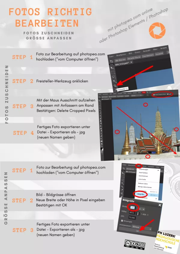 Merkblatt: Fotos richtig bearbeiten: Zuschneiden und Größe ändern (farbreduziert)