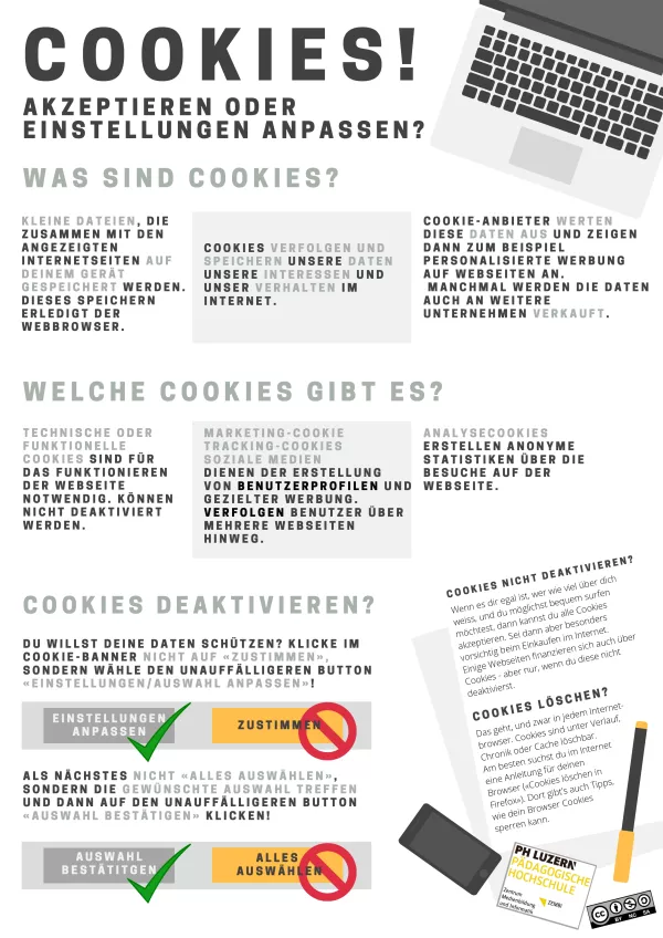 Merkblatt: Cookies! Akzeptieren oder Einstellungen anpassen? (farbreduziert)