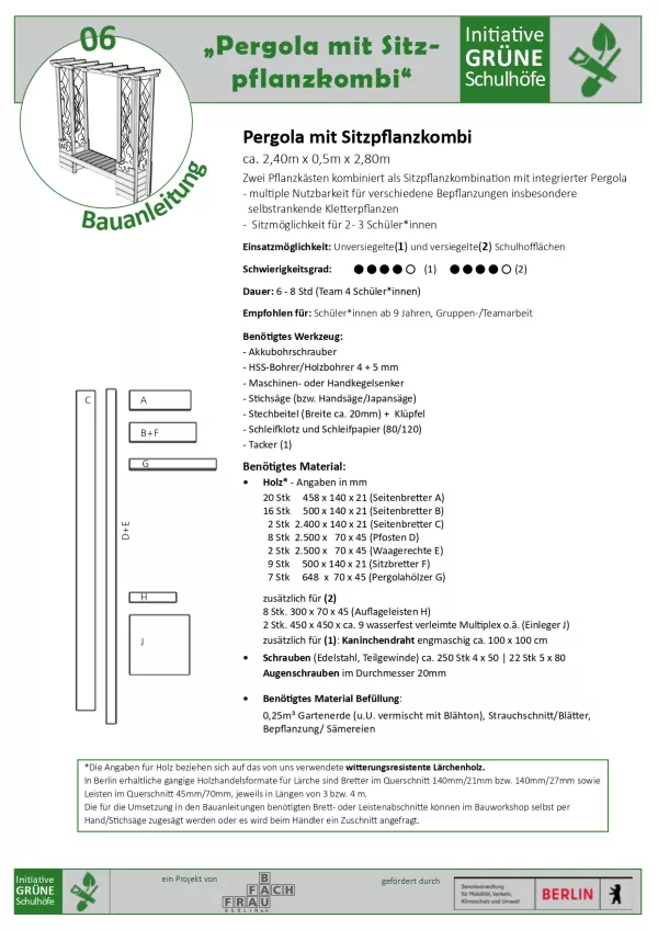 Anleitung: Bauanleitung 06 Pergola mit Sitzpflanzkombi