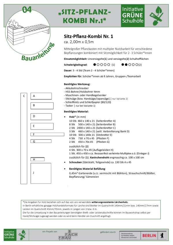 Anleitung: Bauanleitung 04 Sitz-Pflanz-Kombi Nr. 1