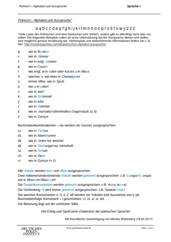 Merkblatt: Sag's auf Polnisch! | Alphabet und Aussprache | Polnisch