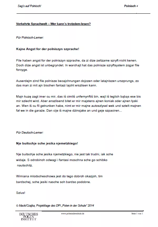 Entdeckendes: Sag's auf Polnisch! | Verkehrte Sprachwelt - Wer kann´s trotzdem lesen?