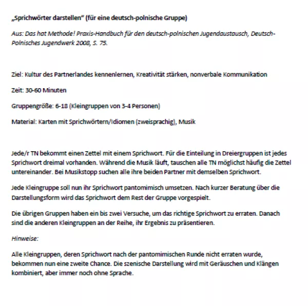 Anleitung: Polnisch leicht gemacht | Sprichwörter darstellen - für eine deutsch-polnische Gruppe (Anleitung)