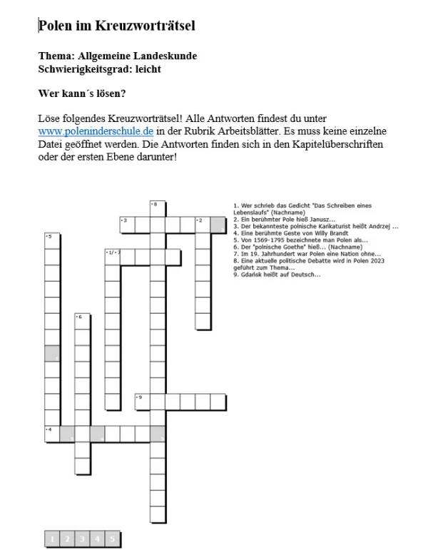Arbeitsblatt: Polen Landeskunde allgemein | schwere Version