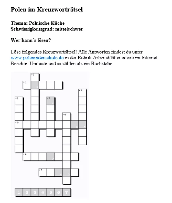 Arbeitsblatt: Polnische Küche | mittelschwer
