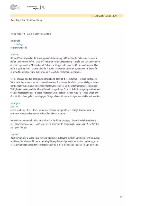 Arbeitsblatt: Pflanzenernährung: Ernährung - Wachstum - Ernte: Arbeitsblätter mit didaktischen Hinweisen