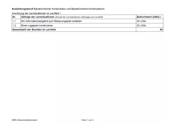 Unterrichtsplanung: 1. Lernsituation zu LF 1: Ein Informationsangebot zum Bebauungsplan erstellen (neuer Rahmenlehrplan, gültig ab 2026)