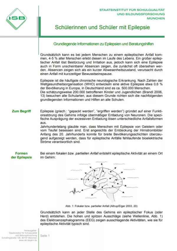 Handreichung: Schülerinnen und Schüler mit Epilepsie: Grundlegende Informationen