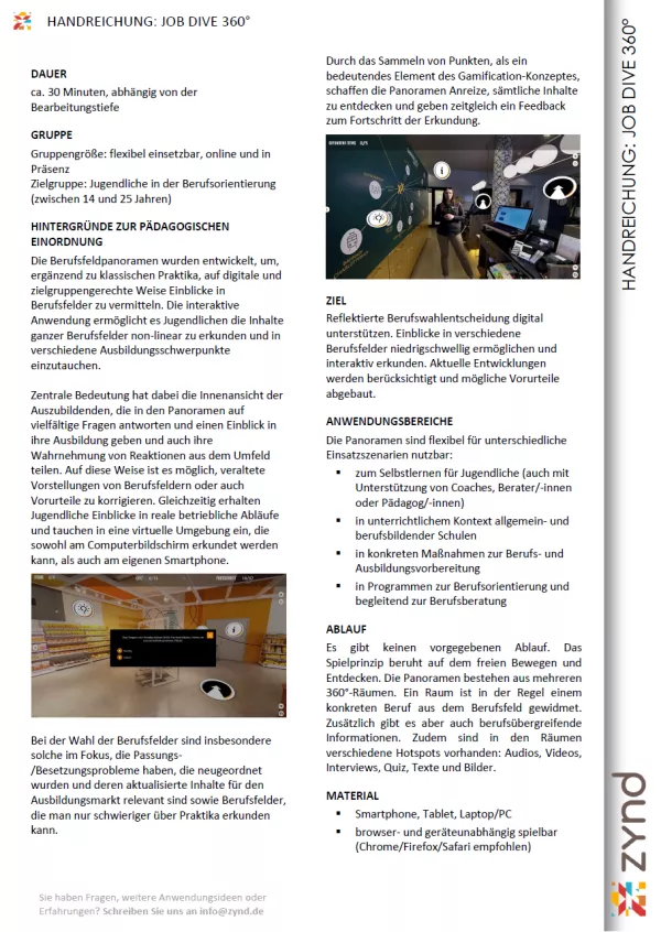 Handreichung: Job Dive 360°: Handreichungen für Lehrkräfte