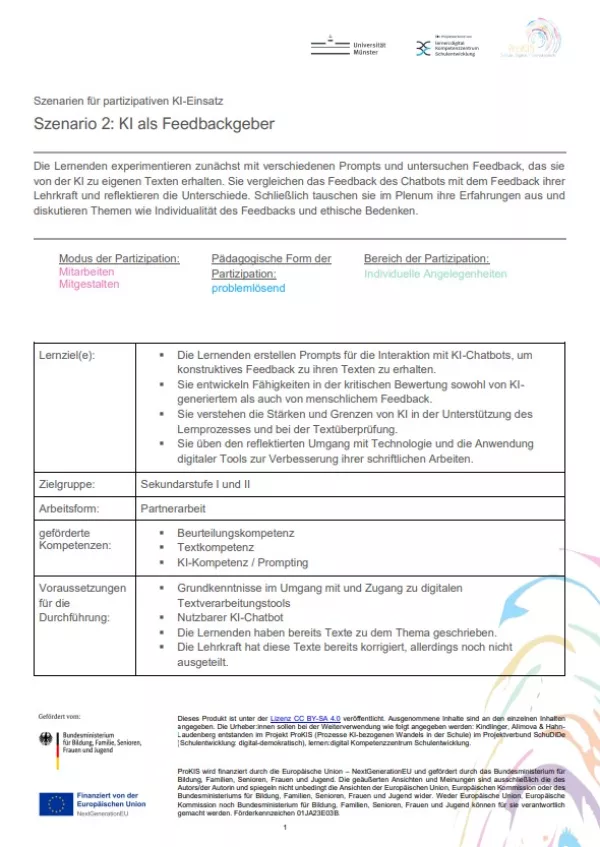 Unterrichtsplanung: Szenario 2: KI als Feedbackgeber