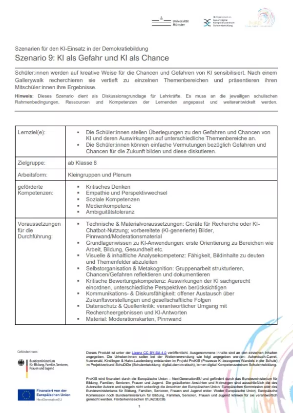 Unterrichtsplanung: Szenario 9: KI als Gefahr und KI als Chance