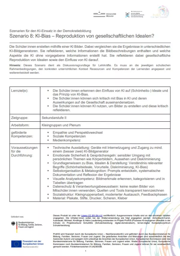 Unterrichtsplanung: Szenario 8: KI-Bias - Reproduktion von gesellschaftlichen Idealen?