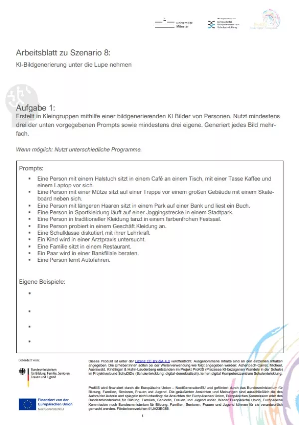 Arbeitsblatt: Arbeitsblatt zu Szenario 8: KI-Bildgenerierung unter die Lupe nehmen