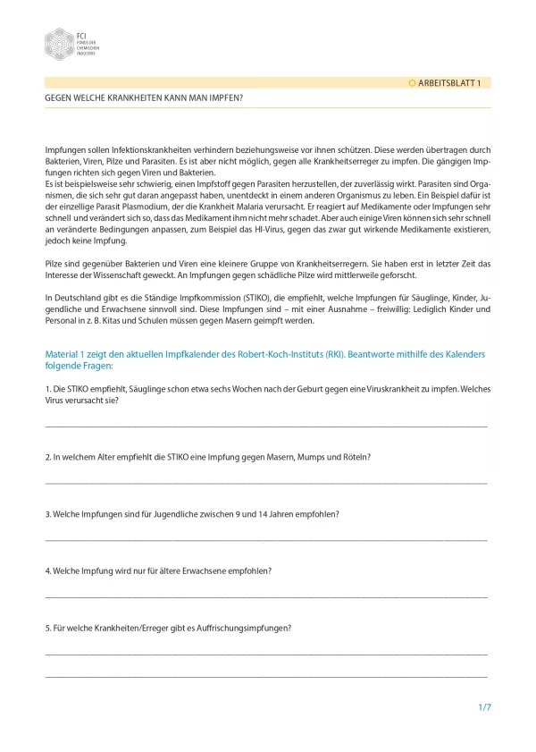 Unterrichtsbaustein: Impfungen: Kleiner Piks - große Wirkung: Impfungen - Schülerversion