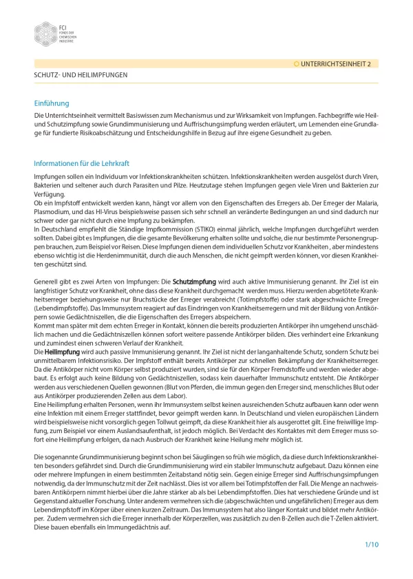 Unterrichtsplanung: Impfungen: Kleiner Piks - große Wirkung: Impfungen - Didaktische Hinweise