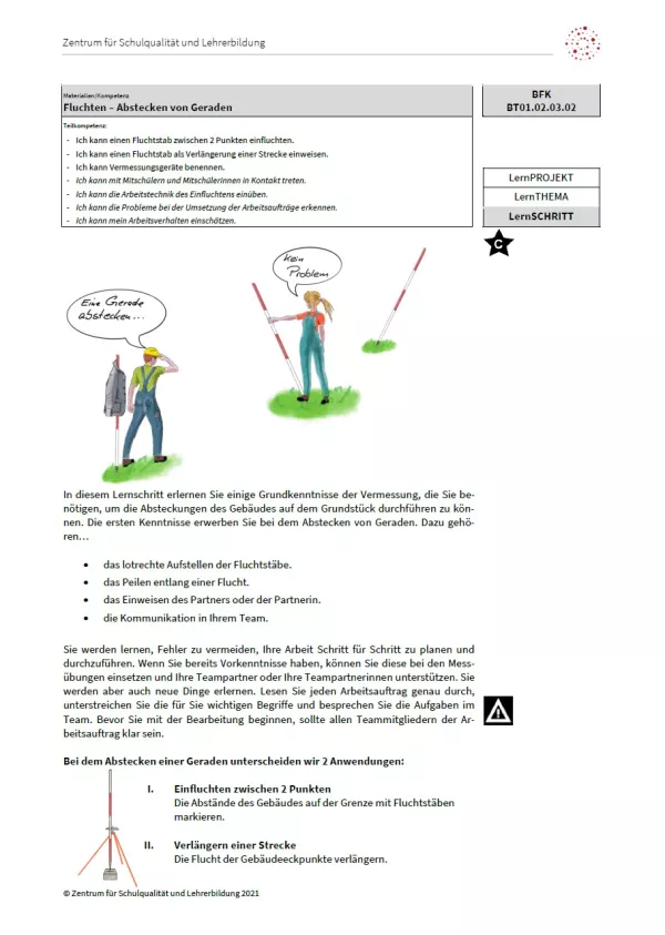 Arbeitsblatt: Fluchten - Abstecken von Geraden (Niveau C | PDF)