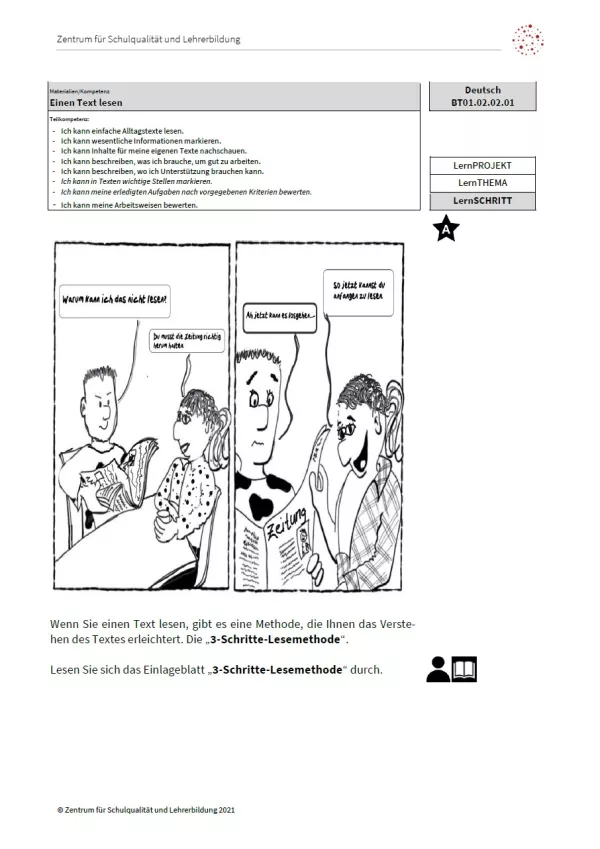 Arbeitsblatt: Einen Text lesen (Niveau A | PDF)