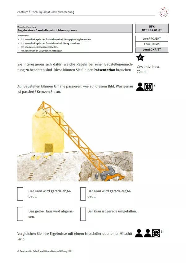Arbeitsblatt: Regeln eines Baustelleneinrichtungsplanes (Niveau A | DOCX)