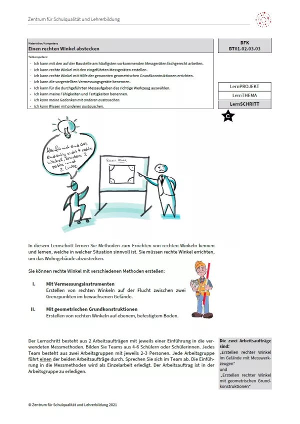 Arbeitsblatt: Einen rechten Winkel abstecken (Niveau C | PDF)