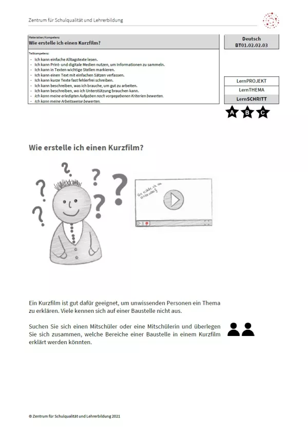 Arbeitsblatt: Wie erstelle ich einen Kurzfilm? (PDF)