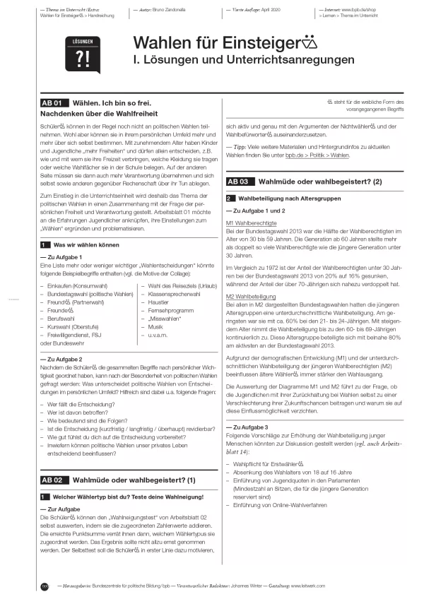 Arbeitsblatt: Wahlen für Einsteiger | Lehrerteil